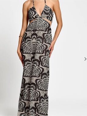 Encantadore Belen Midnight Shells Dress Black & Cream Cutout Maxi Dress NWT